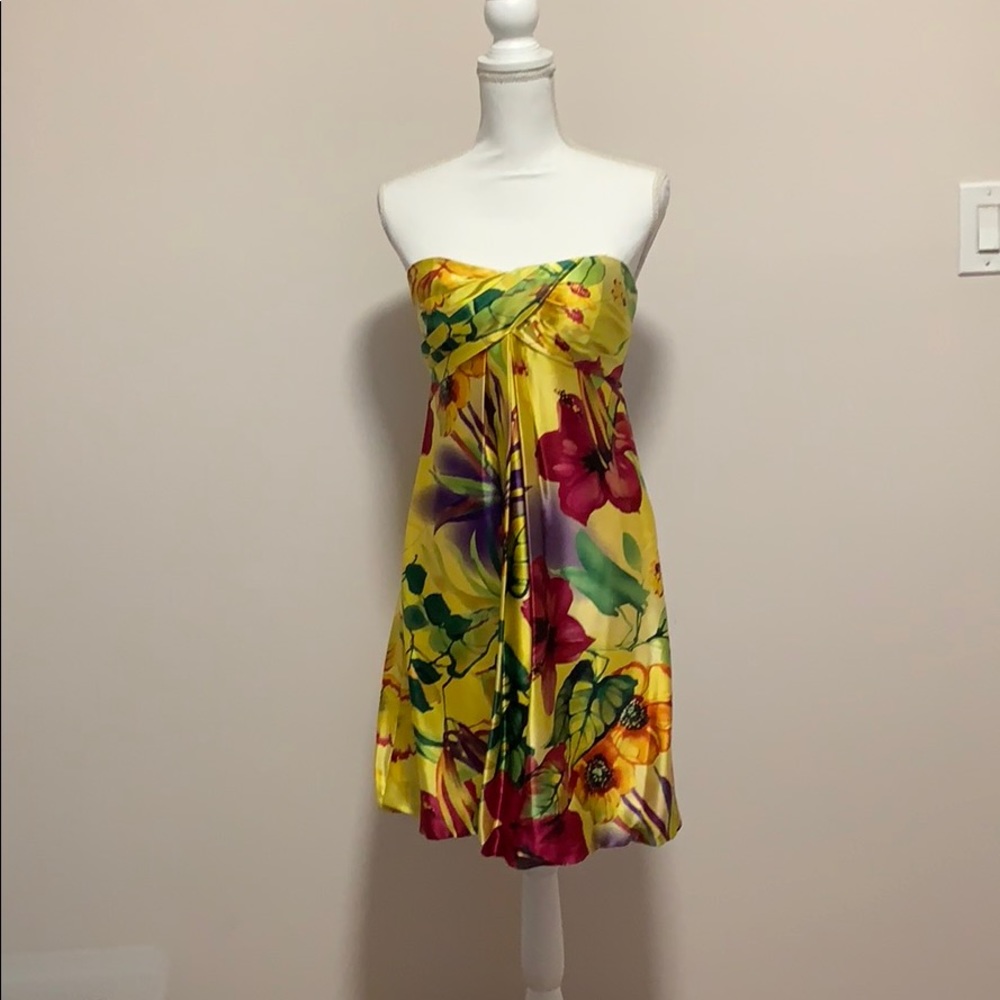 Cache Yellow Strapless Floral Dress